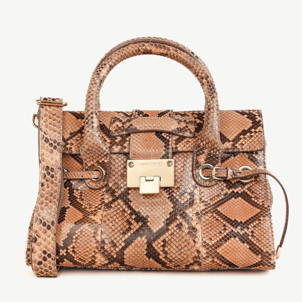 Jimmy Choo Rosalie Tan Python Flap Satchel